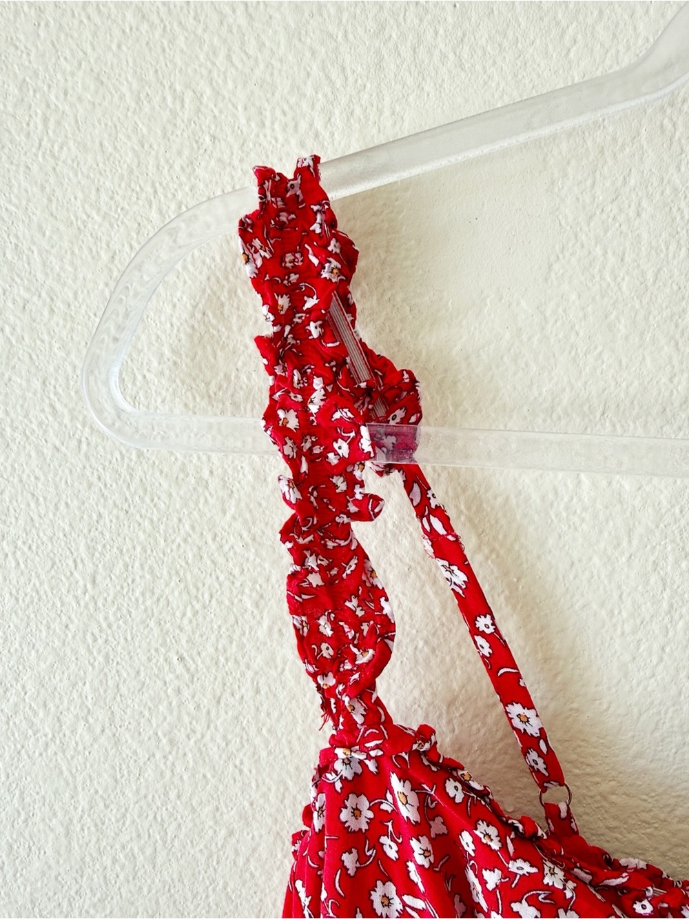 VICI Red Floral Maxi Dress Smocked Back Ruffle Strap Tiered Hem Rayon - Picture 4 of 13